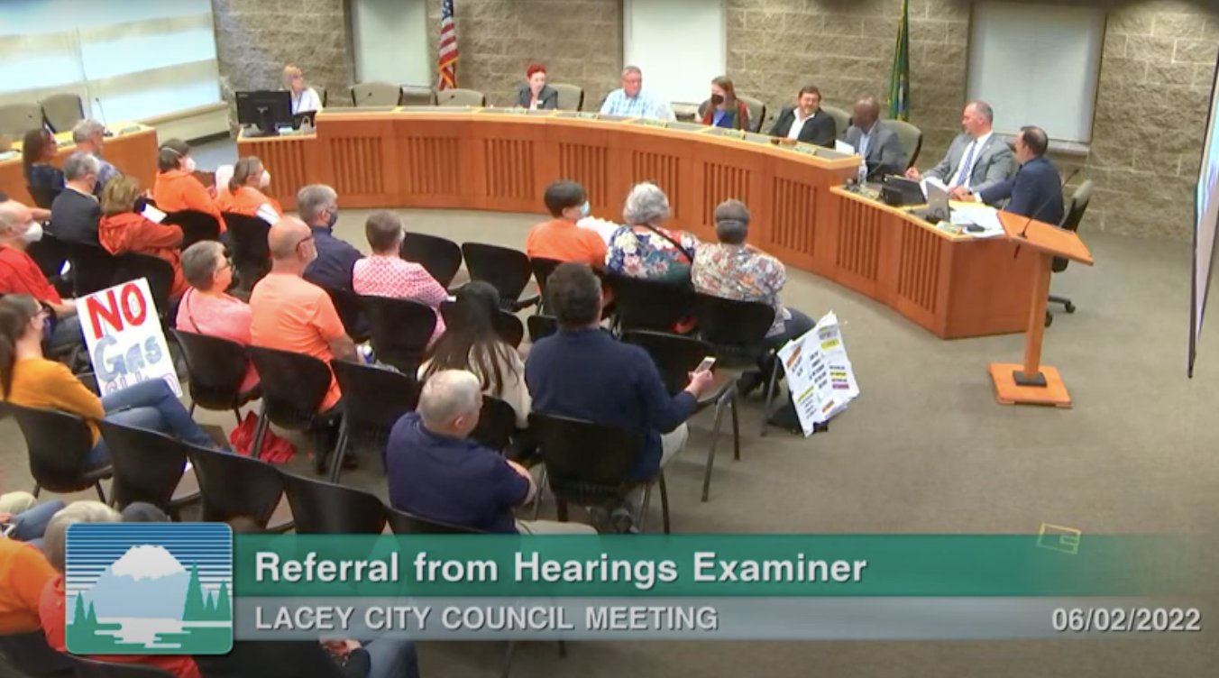 Lacey City Council voted 3-1 in favor of the approval of the controversial Meridian Market Gas Station amid a furious crowd who attended the public meeting on June 2, 2022.